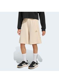 Shorts adidas Sportswear "JG FI 3S LNG SH" Gr. 116, crystal linen, trace khaki,, Hosen, M&auml;dchen, 116, N-Gr, Obermaterial: 67% Polyester, 33% Baumwolle, Shorts