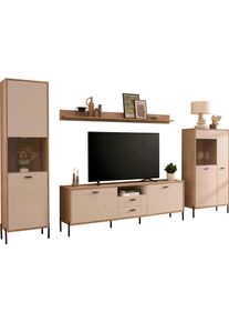 Wohnwand Home Affaire "Fredericia, moderne Anbauwand, Komplettset in Kaschmir", eiche cremona toro, kaschmir, Kastenm&ouml;bel-Sets, B/H/T: 349cmcm x 206cmcm x 40cmcm, Holzwerkstoff, Wohnwand, enth&auml;lt zwei Vitrinen, Lowboard und Wandboard, 349 cm breit, B:349cm H:206cm T:40cm