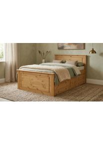 Massivholzbett OTTO HOME "Hugo, FSC zertifiziert, Landhausstil, zeitlos und edel", natur, ge&ouml;lt, B:132cm H:84,5cm L:212cm, Betten, Massivholzbett, Stauraumbett, extra belastbar, Made in EU, viele Breiten