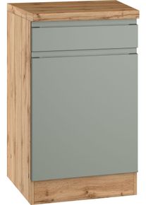 Unterschrank KOCHSTATION "KS-Virginia,neu in verbesserter Ausf&uuml;hrung", matt salbei, wotaneiche, B:50cm H:86cm T:60cm, MDF, Schr&auml;nke, Unterschrank, Breite 50 cm, 1 T&uuml;r, 1 Schubkasten, Soft-Close-Funktion