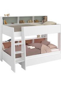 Etagenbett Parisot "Leo 11", wei&szlig;, B:208cm H:164cm L:132cm, Etagenbetten, Etagenbett, Farbige R&uuml;ckwand an der Liegefl&auml;che drehbar