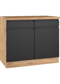 Unterschrank KOCHSTATION "KS-Virginia,neu in verbesserter Ausf&uuml;hrung", schwarz (matt schwarz, wotaneiche), B:100cm H:86cm T:60cm, MDF, Schr&auml;nke, Unterschrank, Breite 100 cm, 2 T&uuml;ren, Soft-Close-Funktion