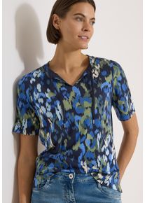 Kurzarmshirt Cecil, Damen, Gr. L (42), urban dunkelblau, Jersey, Obermaterial: 50% Baumwolle, 50% Modal, gemustert, normal h&uuml;ftbedeckend, Rundhals, abgesteppte Kante, Shirts Kurzarmshirt, Sommershirt im Tunika-Look mit grafischem Muster