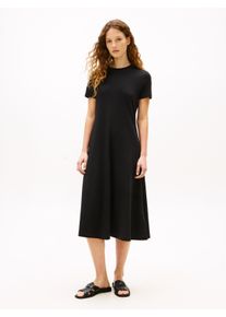 Midikleid Tommy Hilfiger "INTERLOCK F&F MIDI DRESS", Damen, Gr. XS (34), N-Gr, schwarz, Interlock, Obermaterial: 100% Baumwolle, unifarben, A-Linie wadenlang, Rundhals, eingesetzt gerader Abschluss, Kleider Midikleid, Interlock-Baumwolle,, Regular Fit