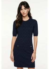 JOOP! Strickkleid JOOP "Kulana", Damen, Gr. 44, N-Gr, dunkelblau, Strick, Obermaterial: 84% Viskose, 16% Polyester, clean, unifarben, regular fit Midi, Rundhals, eingesetzt angesetztes B&uuml;ndchen, Kleider Strickkleid, mit Markenlogomuster