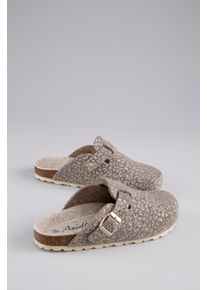 Clog ANISTON SHOES, Damen, Gr. 42, taupe, silberfarben, Filz, Glitzermuster, meliert, Schuhe Clog, Clog, Hausschuh, Homeslipper, verstellbare Schnalle