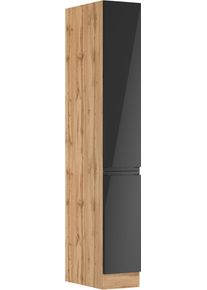 Apothekerschrank KOCHSTATION "KS-Virginia,neu in verbesserter Ausf&uuml;hrung", hochglanz schwarz, wotaneiche, B:30cm H:200cm T:60cm, MDF, Schr&auml;nke, Apothekerschrank, Breite 30 cm, H&ouml;he 200 cm, 2 Ausz&uuml;ge, Soft-Close-Funktion