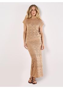 Maxirock Apricot "Mixed Pointelle Knit Maxi Skirt", Damen, Gr. XL (42), wei&szlig; (stein), Obermaterial: 100% sonstige Fasern AF., unifarben, R&ouml;cke Maxirock, mit zierenden Kn&ouml;pfen
