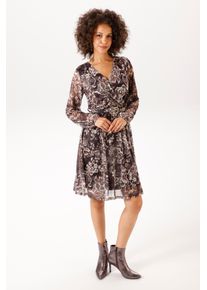 Blusenkleid Aniston CASUAL, Damen, Gr. 46, N-Gr, braun (, grau, taupe, braun, wollwei&szlig;, beige), Netz, Obermaterial: 95% Polyester, 5% Elasthan. Futter: 100% Polyester, bedruckt, gebl&uuml;mt, figurumspielend knieumspielend, V-Ausschnitt, elastischer Bund mit Gummizug, Kleider Blusenkleid, mit dekorativer Brosche am fixierten Bindeband - NEUE KOLLEKTION