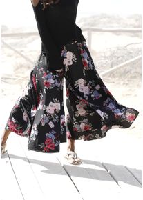 Hosenrock Lascana "mit extra weitem Bein", Damen, Gr. 38, schwarz (schwarz, bedruckt), Web, Obermaterial: 100% Polyester, bedruckt, figurumspielend lang, R&ouml;cke Hosenrock, mit Blumenprint, Culotte, weites Bein, luftige Sommerhose, Schlupfhose