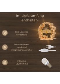 LED Dekolicht Weigla "Wintereule, zum stellen, aus Holz, NATUR-BRAUN", natur, braun, B:30,5cm H:30cm T:6cm, Leuchten, LED Dekolicht, Holzkunst aus dem Erzgebirge