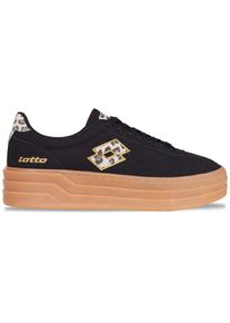 Plateausneaker Lotto, Damen, Gr. 38, schwarz (schwarz, leo), Synthetik, mehrfarbig, Schuhe Plateausneaker, - mit raffinierter Plateausohle im Lagenlook