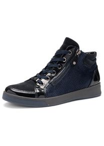 Sneakerboots Ara "ROM", Damen, Gr. 7,5 (41,5), blau (nachtblau), Glattleder, Lackleder, Veloursleder, unifarben, Schuhe Sneakerboots, Hightop Sneaker, Schn&uuml;rboots mit Kontrastbes&auml;tze