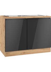 Sp&uuml;lenschrank KOCHSTATION "KS-Virginia,neu in verbesserter Ausf&uuml;hrung", hochglanz schwarz, wotaneiche, B:110cm H:86cm T:60cm, MDF, Schr&auml;nke, Sp&uuml;lenschrank, Breite 110 cm, inklusive Einbausp&uuml;le, Soft-Close
