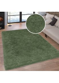 Hochflor-Teppich OTTO HOME "Silky, besonders weich und kuschelig, sehr dichte Qualit&auml;t", gr&uuml;n (dunkelgr&uuml;n), B:200cm H:33mm L:290cm, Kunstfaser, Teppiche, Hochflor-Teppich, rutschhemmend beschichtet, waschbar, uni, Wohnzimmer, Schlafzimmer