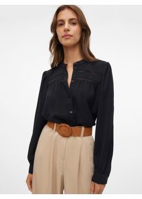 V&eacute;ro Moda Langarmbluse VERO MODA "VMEMMA LS LACE SHIRT WVN GA NOOS", Damen, Gr. XL, schwarz, Web, Obermaterial: 100% Polyester, unifarben, normal, Rundhals, Blusen Langarmbluse, Polyester, loose fit