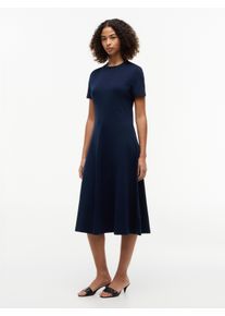 Midikleid Tommy Hilfiger "INTERLOCK F&F MIDI DRESS", Damen, Gr. XS (34), N-Gr, schwarz night navy, Interlock, Obermaterial: 100% Baumwolle, unifarben, A-Linie wadenlang, Rundhals, eingesetzt gerader Abschluss, Kleider Midikleid, Interlock-Baumwolle,, Regular Fit
