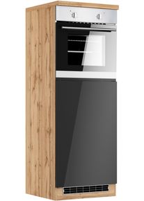 Backofen/K&uuml;hlumbauschrank KOCHSTATION "KS-Virginia,neu in verbesserter Ausf&uuml;hrung", schwarz (hochglanz schwarz, wotaneiche), B:60cm H:166cm T:60cm, MDF, Schr&auml;nke, Backofen/K&uuml;hlumbauschrank, Ma&szlig;e (B/H/T): ca. 60/166/60 cm, T&uuml;ranschlag frei w&auml;hlbar