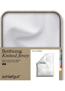 Bettbezug Schlafgut "Premium Bettbezug Knitted Jersey (1 St)", wei&szlig; (full, wei&szlig;), B:155cm L:220cm, Jersey, Obermaterial: 95% Baumwolle, 5% Elasthan, Bettbez&uuml;ge, Bettbezug, Ton-in-Ton Rei&szlig;verschluss, Bio-Baumwolle mit Elasthan, Uni, OEKO Tex