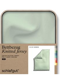 Bettbezug Schlafgut "Premium Bettbezug Knitted Jersey (1 St)", gr&uuml;n (gr&uuml;n light), L:200cm, Jersey, Obermaterial: 95% Baumwolle, 5% Elasthan, Bettbez&uuml;ge, Bettbezug, Ton-in-Ton Rei&szlig;verschluss, Bio-Baumwolle mit Elasthan, Uni, OEKO Tex