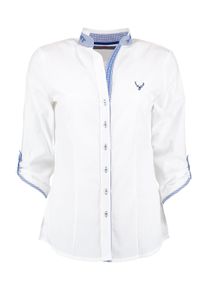 Trachtenbluse OS-Trachten "Trachtenbluse 450012-3684", Damen, Gr. 36, wei&szlig; (wei&szlig;, blau), Obermaterial: 80% Baumwolle CO. 20% Polyester PES., Blusen Trachtenbluse
