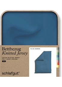 Bettbezug Schlafgut "Premium Bettbezug Knitted Jersey (1 St)", blau (blau mid), L:200cm, Jersey, Obermaterial: 95% Baumwolle, 5% Elasthan, Bettbez&uuml;ge, Bettbezug, Ton-in-Ton Rei&szlig;verschluss, Bio-Baumwolle mit Elasthan, Uni, OEKO Tex