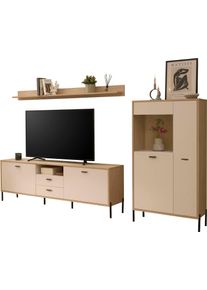 Wohnwand Home Affaire "Fredericia, moderne Anbauwand, Komplettset in Kaschmir", beige (eiche cremona toro, kaschmir), Kastenm&ouml;bel-Sets, B/H/T: 285cmcm x 170cmcm x 40cmcm, Holzwerkstoff, Wohnwand, enth&auml;lt Vitrine, Lowboard und Wandboard, 285 cm breit, B:285cm H:170cm T:40cm