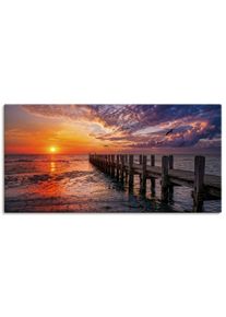 Leinwandbild OTTO HOME "Steg mit Sonnenuntergang", farbe bild(er): blau, B:100cm H:50cm T:2cm, Canvas, Bilder, Leinwandbild