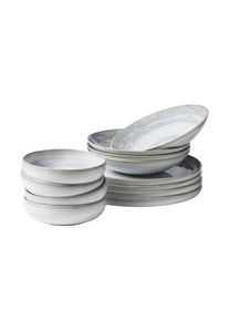 Tafelservice GIPFELST&Uuml;CK "Tiefer See", grau (grau, wei&szlig;), 12, Geschirr-Sets, Tafelservice