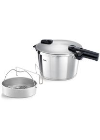 Schnellkochtopf Fissler "Vitaquick Premium Edelstahl Dampfkochtopf mit D&auml;mpfeinsatz", silber (silberfarben), H:21,5cm L:46cm &Oslash;:26cm, T&ouml;pfe, Schnellkochtopf, Made in Germany, mit gelochtem Einsatz