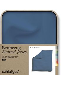Bettbezug Schlafgut "Premium Bettbezug Knitted Jersey (1 St)", blau (blau mid), B:200cm L:200cm, Jersey, Obermaterial: 95% Baumwolle, 5% Elasthan, Bettbez&uuml;ge, Bettbezug, Ton-in-Ton Rei&szlig;verschluss, Bio-Baumwolle mit Elasthan, Uni, OEKO Tex