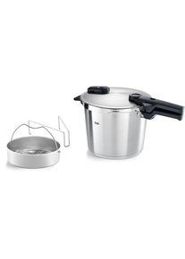 Schnellkochtopf Fissler "Vitaquick Premium Edelstahl Dampfkochtopf mit D&auml;mpfeinsatz", silberfarben, H:24cm L:43,5cm &Oslash;:22cm, T&ouml;pfe, Schnellkochtopf, Made in Germany, mit gelochtem Einsatz