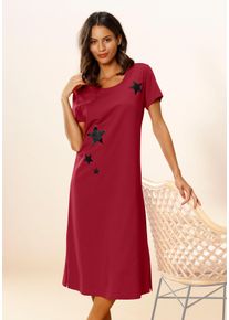 Nachthemd, Damen, Gr. 52/54, N-Gr, rot (rot, schwarz), Single Jersey, Obermaterial: 100% Baumwolle, VIVANCE DREAMS BY LASCANA, gemustert, ca. Mitte Wade, Rundhals, eingesetzt, Kleider Nachthemd, mit s&uuml;&szlig;em Sternedruck