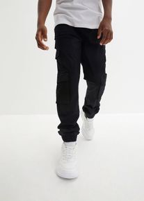 bonprix Pantaloni cargo stretch, cu elastic și șiret &icirc;n talie, Regular Fit, negru, 170