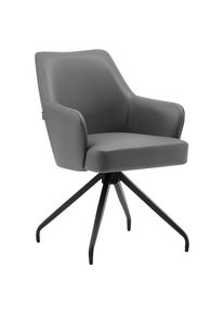 Livetastic , Grau, Schwarz , Leder, Metall, Holz , Echtleder , Rindleder , Pappel , Sperrholz , 57.5x83.5x63 cm , Sitzfl&auml;che 360&deg; drehbar, inklusive Armlehnen ,