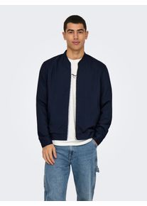 Only & Sons Bomberjacke ONLY & SONS "ONSMARK BOMBER 0209 NOOS", Herren, Gr. L, blau (night sky), Web, Obermaterial: 64% Viskose, 31% Polyester, 5% Elasthan, unifarben, normal, Rundhals, B&uuml;ndchen, Jacken Bomberjacke