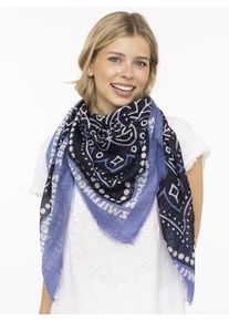 Modetuch Zwillingsherz "Zwillingsherz Paisley", Damen, blau (marine), Web, Baumwollmischung, Modet&uuml;cher Modetuch, Mustermix, Schriftzug, Fransenabschl&uuml;sse rundum, leichtes Material
