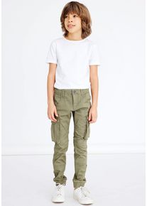 Cargohose name it "NKMRYAN &ndash; f&uuml;r Jungen mit verstellbarem Bund und Stretchkomfort", M&auml;dchen, Gr. 146, N-Gr, gr&uuml;n (deep lichen gr&uuml;n), Twill, Obermaterial: 98% Baumwolle, 2% Elasthan, unifarben, regular fit kn&ouml;chellang, Hosen Cargohose, unifarben, casual, regular fit, Twill, Topseller