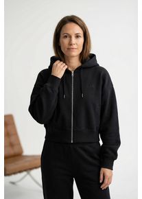 Sweatjacke Calvin Klein Jeans "LS MONOGRAM TERRY CROP RELAXED F", Damen, Gr. M (40), schwarz, Sweatware, Obermaterial: 100% Baumwolle, unifarben, relaxed fit kurz, Rundhals, eingesetzt Rippb&uuml;ndchen, Sweatjacken Sweatjacke, Regular fit mit Kapuze mit Kordelzug