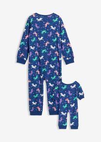 Sovoverall f&ouml;r barn i ekologisk bomull + dockpyjamas (2 delar) - bl&aring; - storlek 116/122 - bonprix