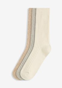 Ribbstickade strumpor med fluffigt garn (3-pack) - gr&aring; - storlek 35-38 - bonprix