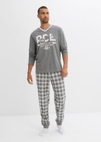 Pyjamas med bomull och l&aring;nga &auml;rmar - gr&aring; - storlek 48/50 (M) - bonprix