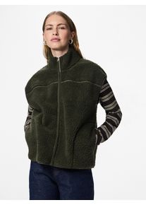 Pl&uuml;schweste Pieces "PCSADIA TEDDY VEST NOOS BC", Damen, Gr. L, gr&uuml;n (forest night), Pl&uuml;sch, Obermaterial: 100% Polyester, unifarben, regular fit normal, Westen Pl&uuml;schweste, Kunstfaser
