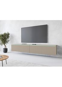 Lowboard Home Affaire "Vera, wahlweise mit oder ohne Beleuchtung", beige (kaschmir), B:180cm H:30cm T:33cm, Sideboards, Lowboard, gefr&auml;ste MDF Front mit 3D Effekt, stehend und h&auml;ngend montierbar