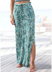 Maxirock Vivance "mit elastischem Bund und Alloverdruck", Damen, Gr. 42, gr&uuml;n (gr&uuml;n bedruckt), Jersey, Obermaterial: 100% Viskose, bedruckt, figurumspielend lang, R&ouml;cke Maxirock, langer Jerseyrock aus Viskose, Sommerrock mit Schlitz, Strandrock, Topseller