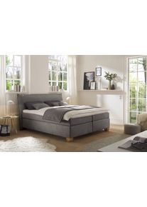 Boxspringbett Hapo "Hana, in verschiedenen Breiten und H&auml;rtegraden erh&auml;ltlich", anthrazit, B:122cm L:220cm, Komplettbetten, Boxspringbett, Bett mit samtartigem Stoff bezogen, inkl. Topper