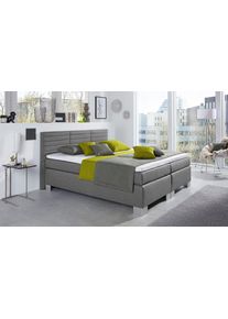 Boxspringbett Hapo "ATLANTA mit hohem Kopfteil", grau, B:110cm L:210cm, Komplettbetten, Boxspringbett, erh&auml;ltlich in verschiedenen Breiten, Farben & Matratzenarten