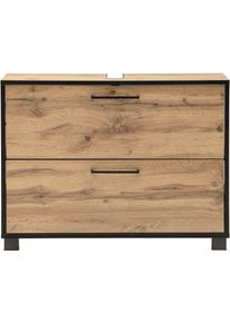 Waschbeckenunterschrank Schildmeyer "MAX, 1 Klappe & 1 Schublade, Breite 80,2 cm, MADE IN GERMANY", eiche landhaus, B:80,2cm H:60,7cm T:33,05cm, FSC-zertifizierter Holzwerkstoff, Schr&auml;nke, Waschbeckenunterschrank, ged&auml;mpfte Liftbeschl&auml;ge, MADE IN GERMANY