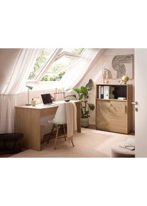 Schreibtisch Schildmeyer "AREZZO, wahlweise elektr., zeitloses Design, MADE IN GERMANY", braun (eiche hell, eiche hell, eiche hell), B:144cm H:73,6cm T:65cm, Tische, Schreibtisch, Ausw&auml;hlbare Scheibtische, wahlweise elktr., Made in Germany