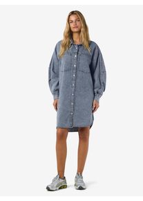 Jeanskleid Noisy may "NMENZA RICA LS SHIRT DRESS", Damen, Gr. S, N-Gr, blau (medium blau denim), Denim/Jeans, Obermaterial: 100% Baumwolle, unifarben, kniefrei, Manschette, Kleider Jeanskleid, Baumwolle, loose fit